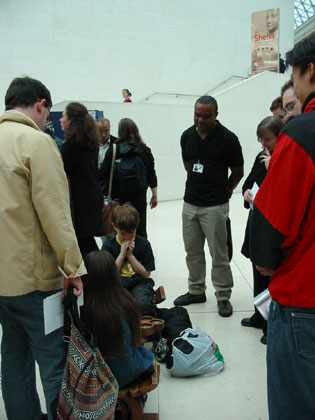 Oware being played in the main foyer of the British Museum