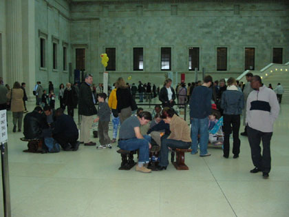 Oware being played in the main foyer of the British Museum