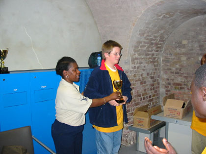 Chesham player receiving prize for coming second