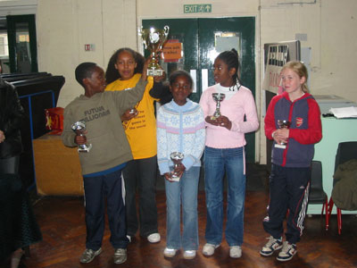 Winning Gayhurst team pose with the National Schools Tournment Cup held aloft.