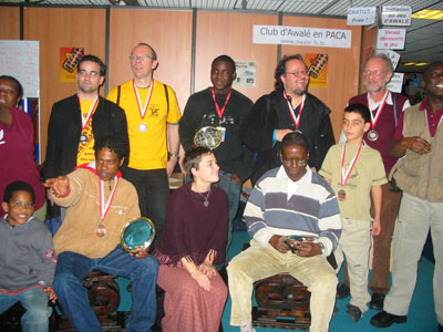 Players with Eurielle Desavy of S.E.M.E.C organisers of the Festival de Jeux