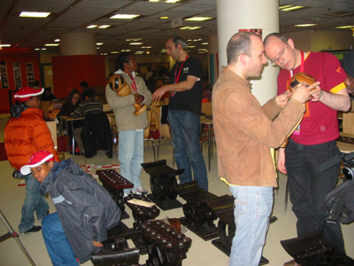 Players admiring trophies